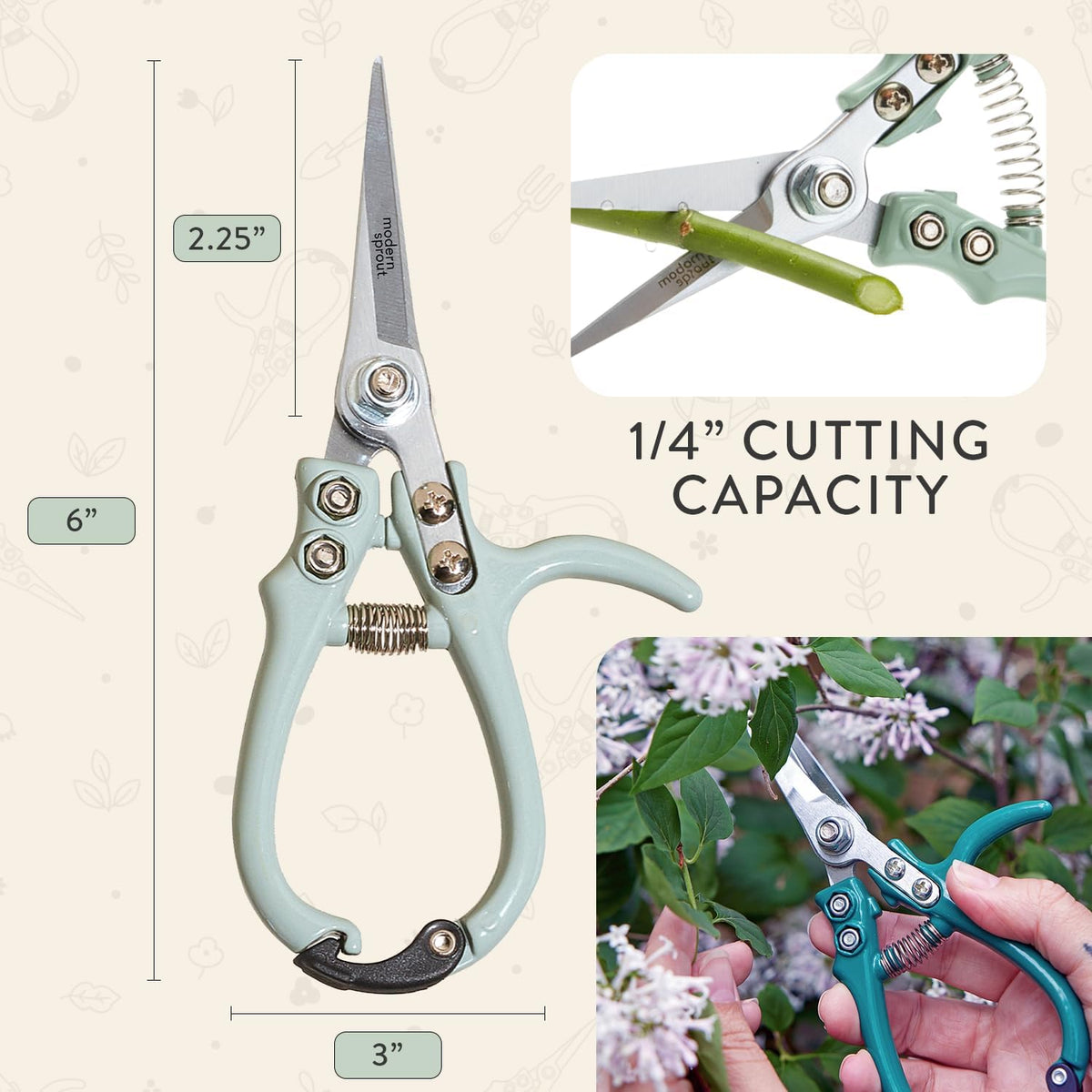 Modern Sprout Bypass Hand Pruners - Scissors - Gardening Tools - Sage