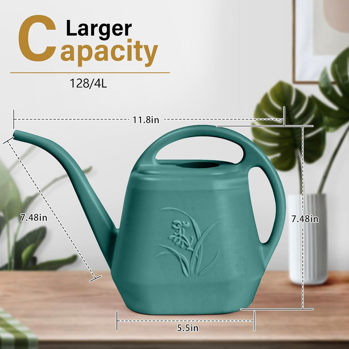 Watering Can - for Home Plant Garden Grip - 1 Gallon - Green