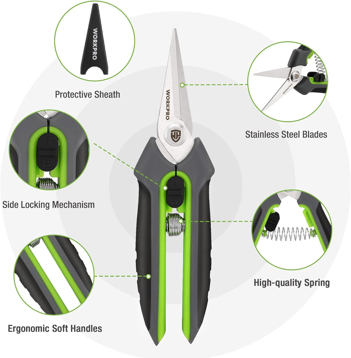 WORKPRO 2-Pack Garden Pruning Shears, 8" Bypass & 6.25" Straight Shears