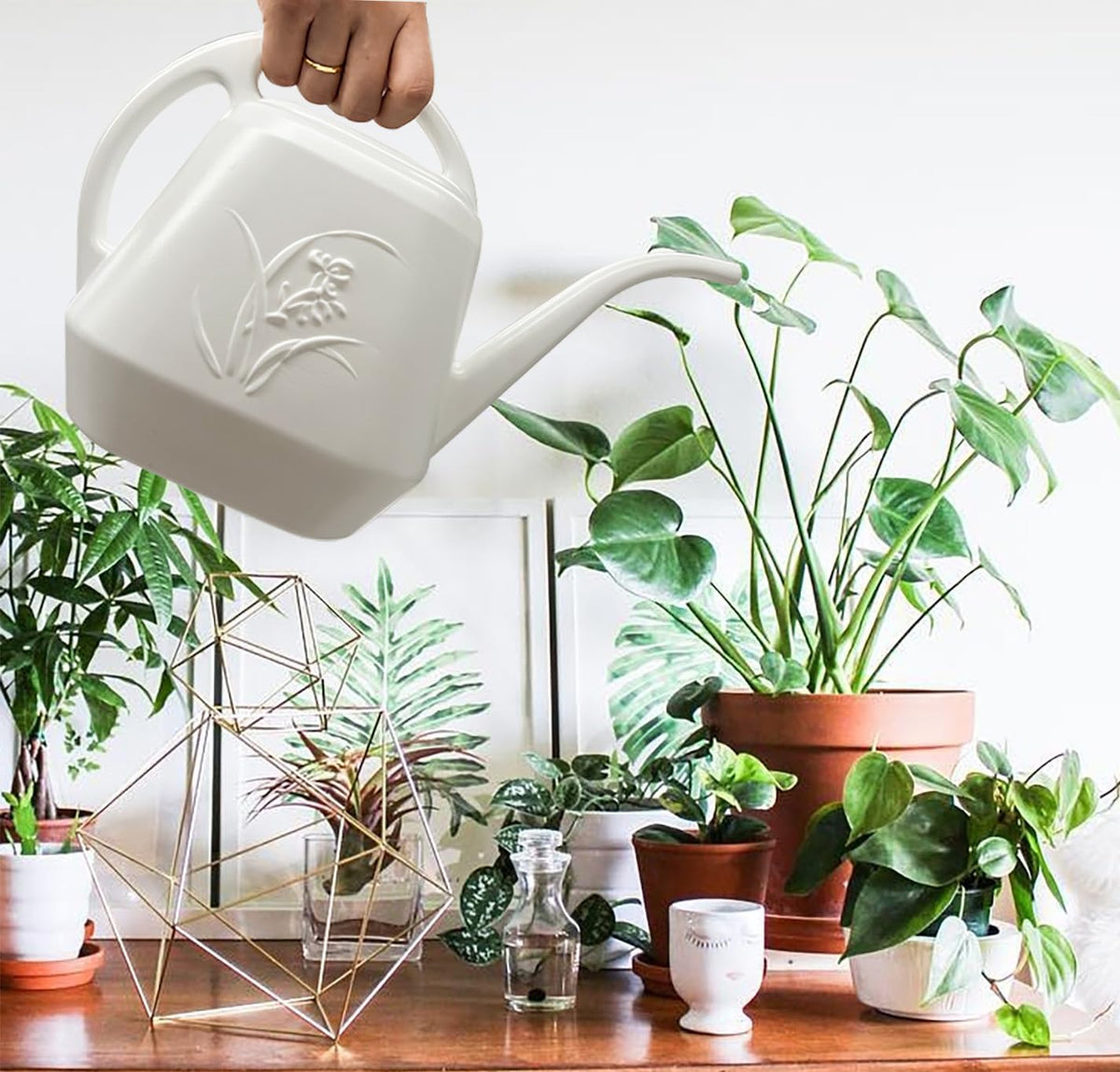 Grip Watering Can - 1 Gallon - White - with Long Spout for Indoor and Outdoor Plant Garden