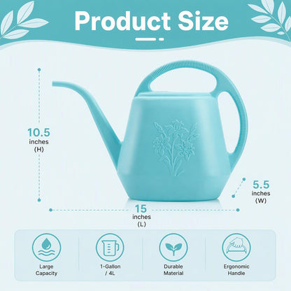 Fasmov 1-Gallon Plastic Watering Can with Comfortable Handle, Garden Watering Cans Long Spout for Indoor Outdoor Watering Plants, Bright Blue