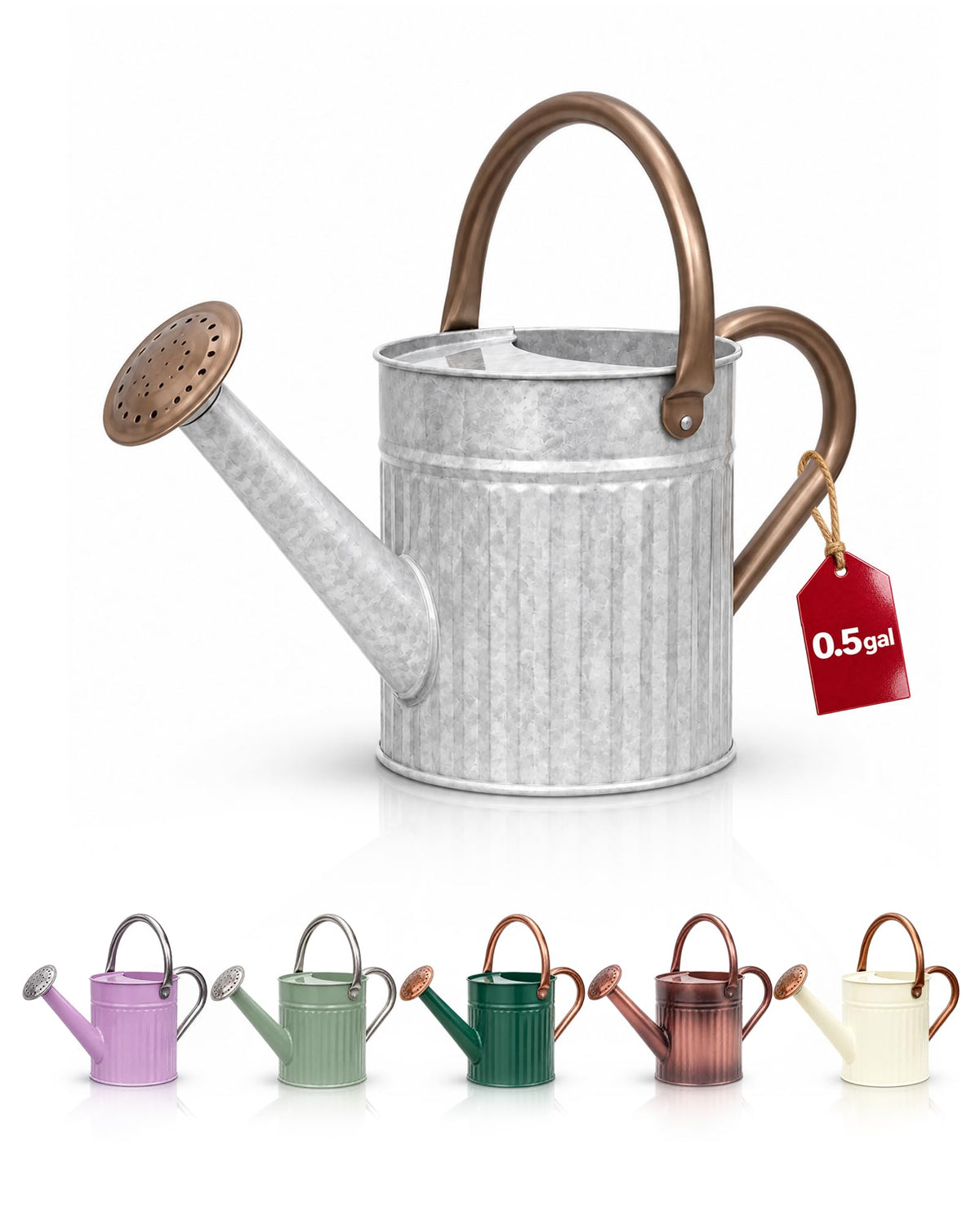 Bamworld Metal Watering Can for Indoor Outdoor Plant 1/2 Gallon Creamy
