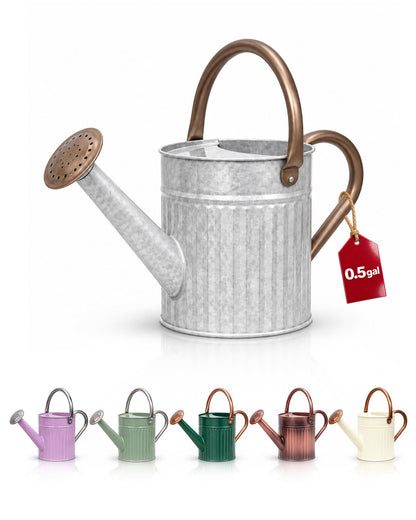 Bamworld Metal Watering Can for Indoor Outdoor Plant 1/2 Gallon Creamy