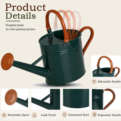Metal Watering Can for Plants,Watering Cans for Outdoor&Indoor Gardening, Galvanized Steel Water Can with Removable Spout,Watering Pot with Ergonomic Movable Handle(Green)
