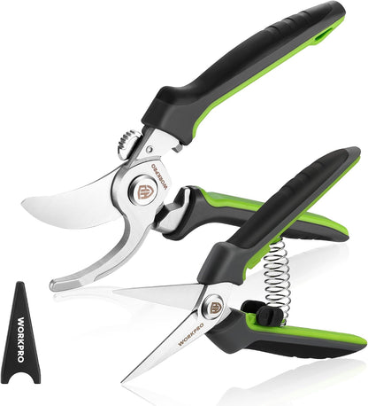 WORKPRO 8.5" CR-V Drop-Forged Bypass Pruning Shears & 6.25" Straight Shears