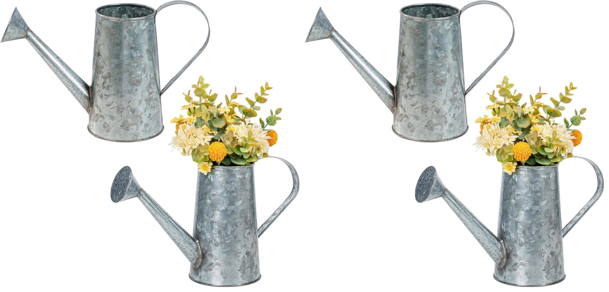 MyGift Vintage Galvanized Metal Watering Can Vases for Flowers, Set of 2