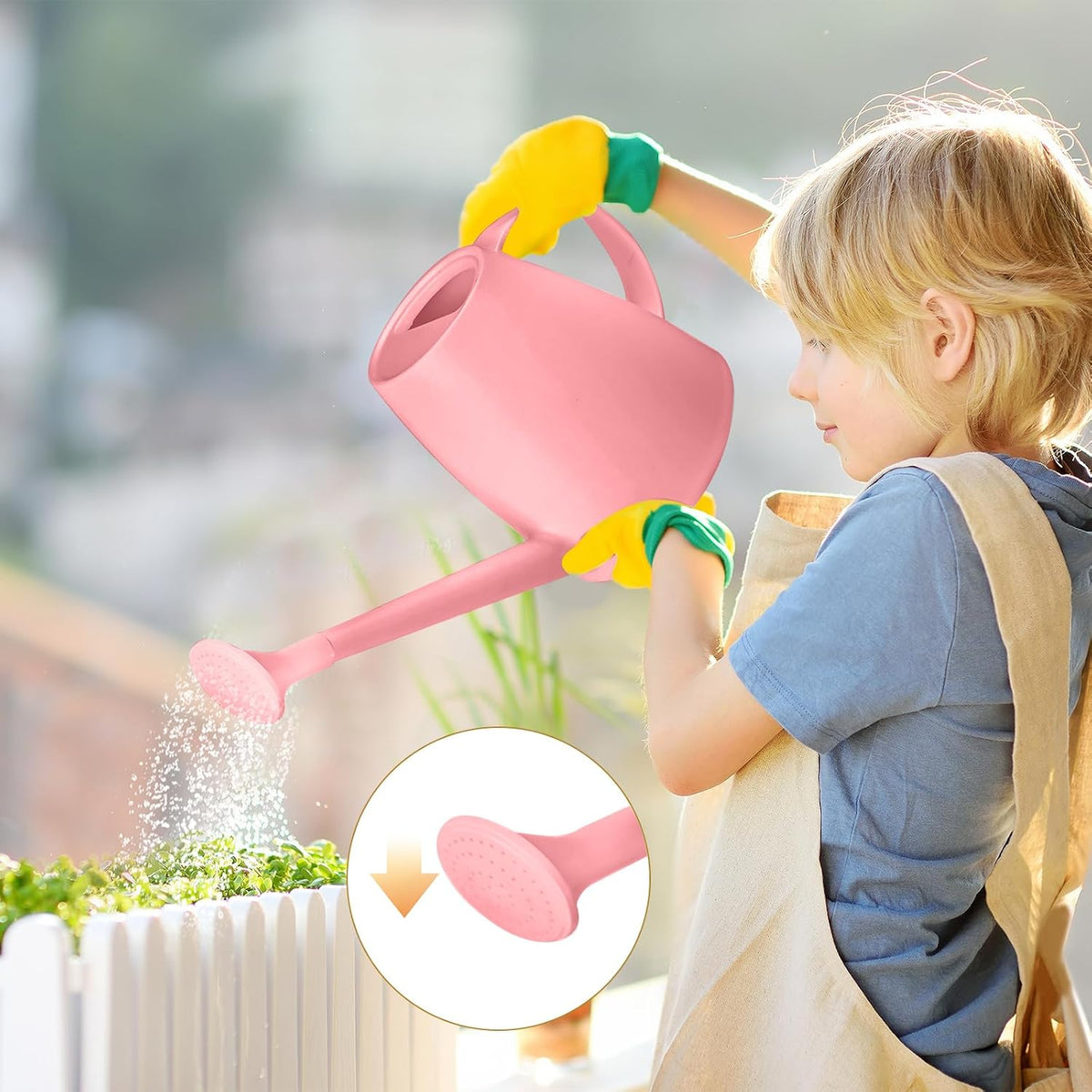 Plastic Watering Can - for Indoor and Outdoor House Plant Garden - with Long Spout - 1/2 Gallon - Pink