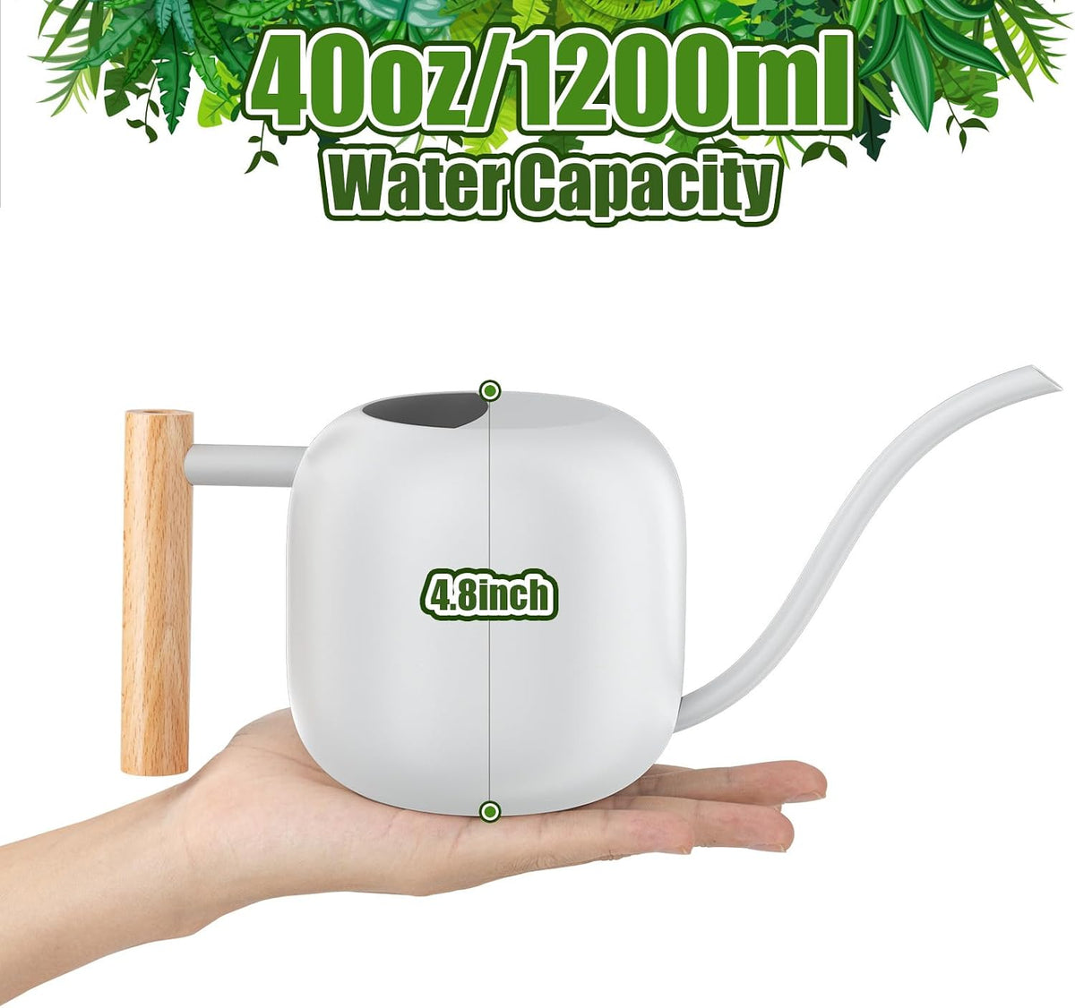 Green Moon 1.2L/41oz Metal Metal Watering Can with Long Spout, White