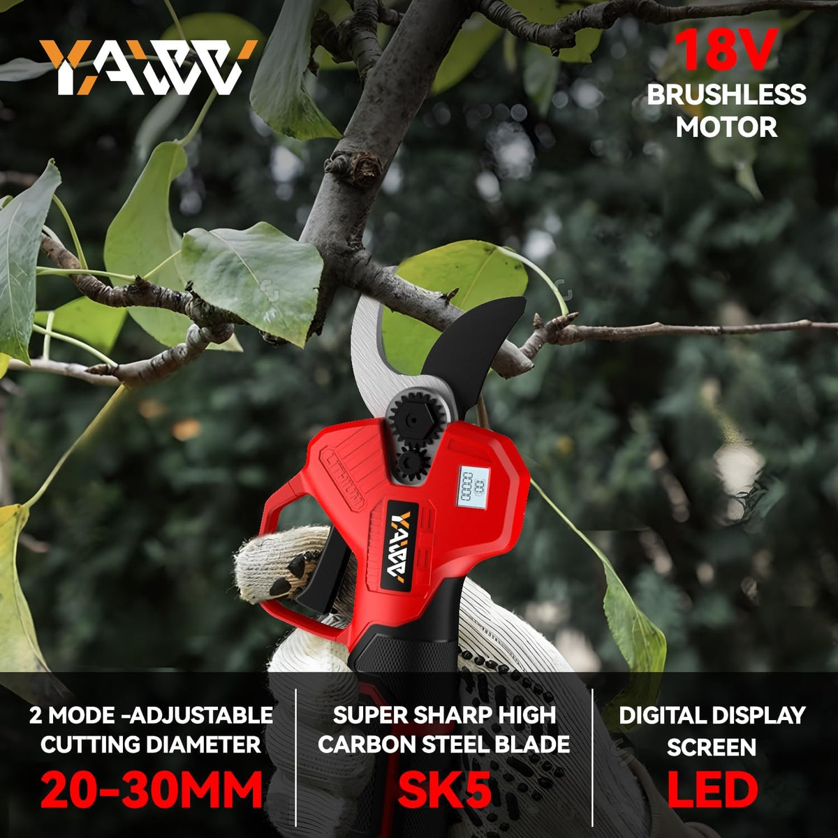 Electric Pruning Shears for Milwaukee M18 Battery, Portable Cordless Pruning Shears with LCD Display＆SK5 Blades, Adjustable Cutting Diameter 0.8-1.2 Inch for Gardening Tree Pruning(Tool Only)