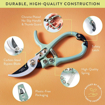 Modern Sprout Bypass Hand Pruners - Scissors - Gardening Tools - Sage