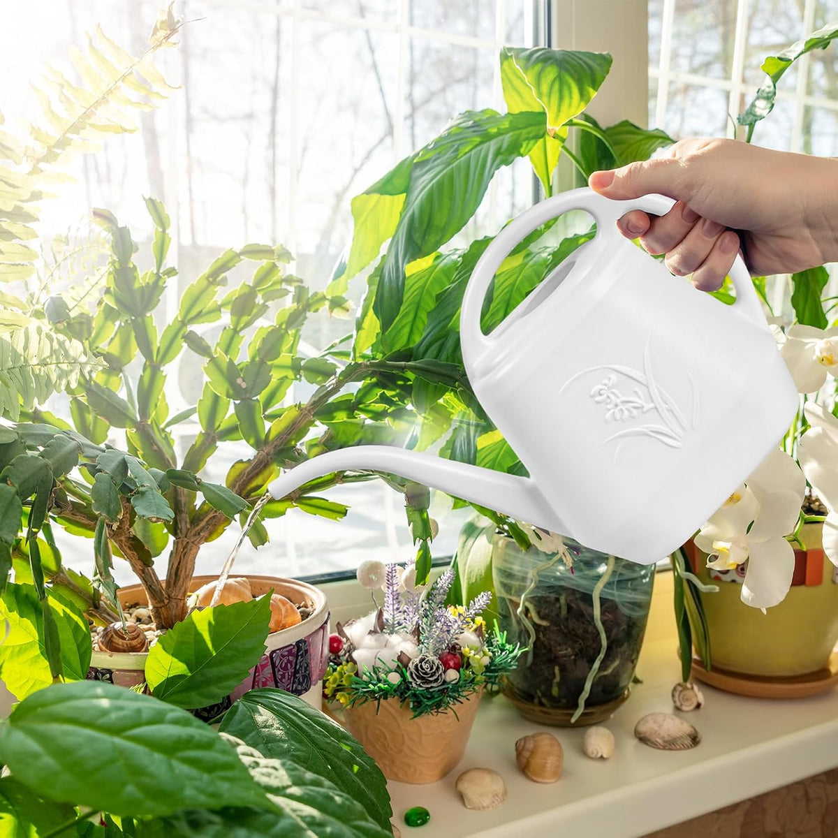 Watering Can for Home Garden - White Color - 1/2 Gallon