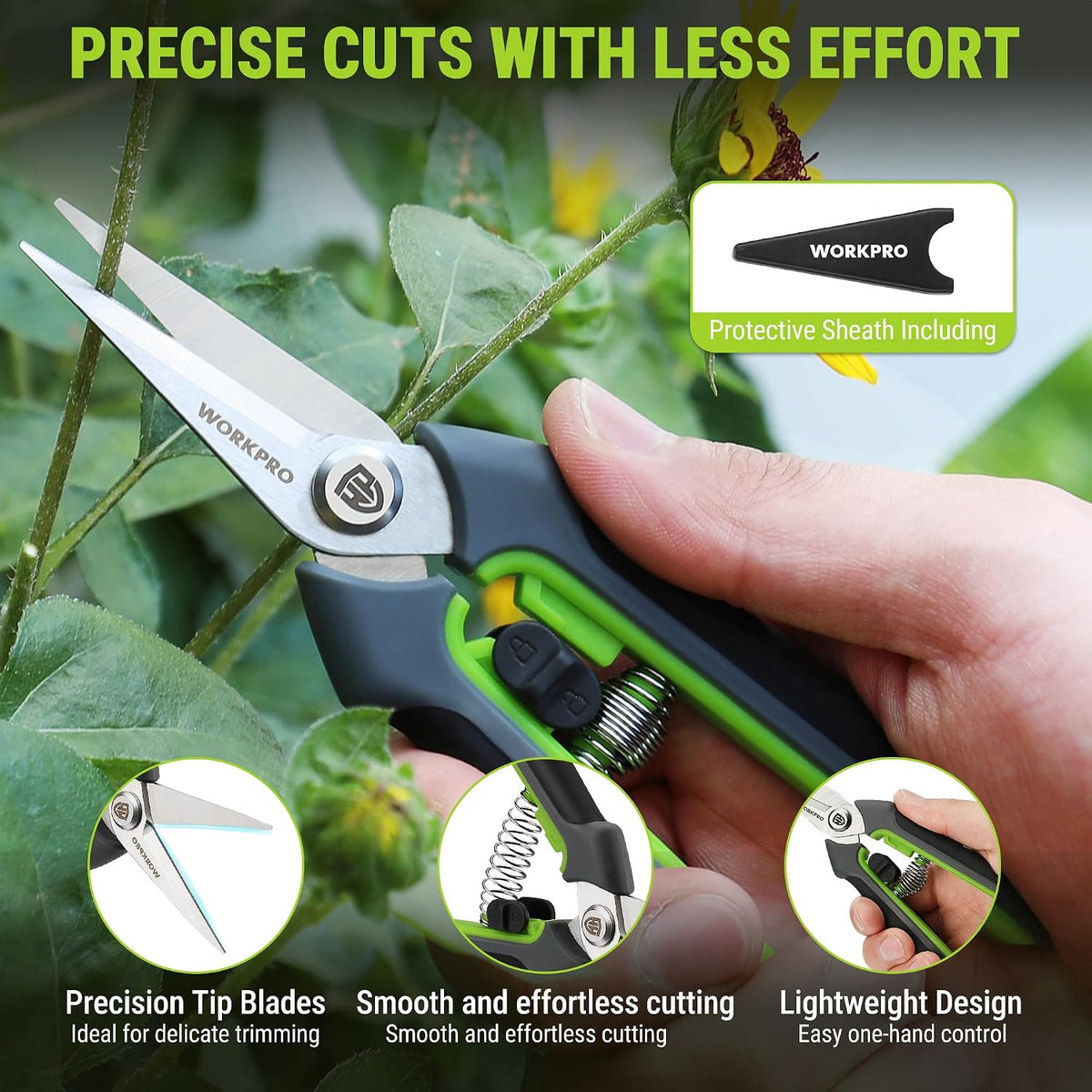 WORKPRO 8.5" CR-V Drop-Forged Bypass Pruning Shears & 6.25" Straight Shears
