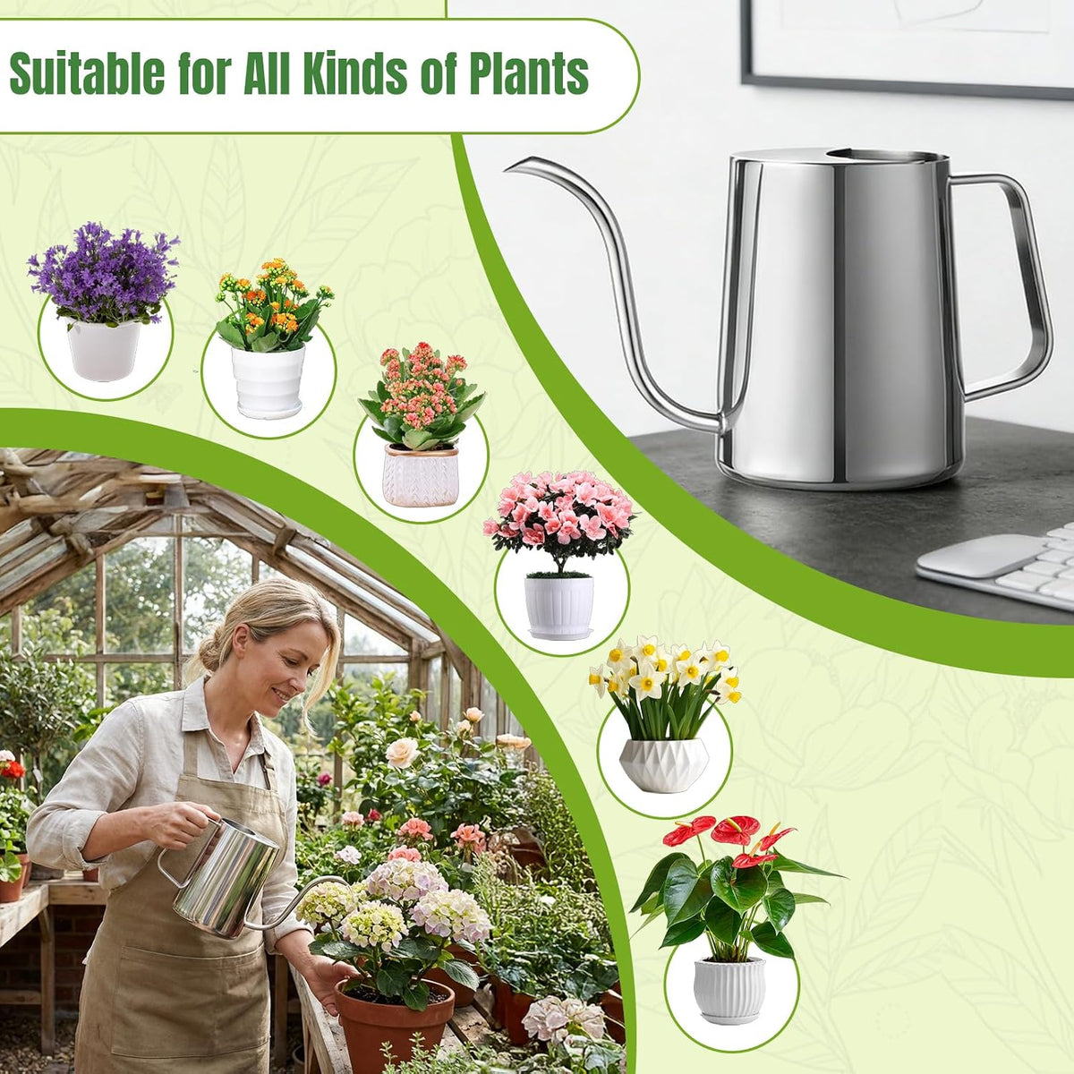 Plant Watering Can, 304 Stainless Steel Watering Can Indoor, 34 oz