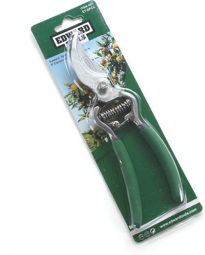 Edward Tools Classic Cut Bypass Pruners - Heavy Duty Forged Steel Pruning Shears - Cuts up to 1" Diameter - Safety Lock Design - Non Slip Grip