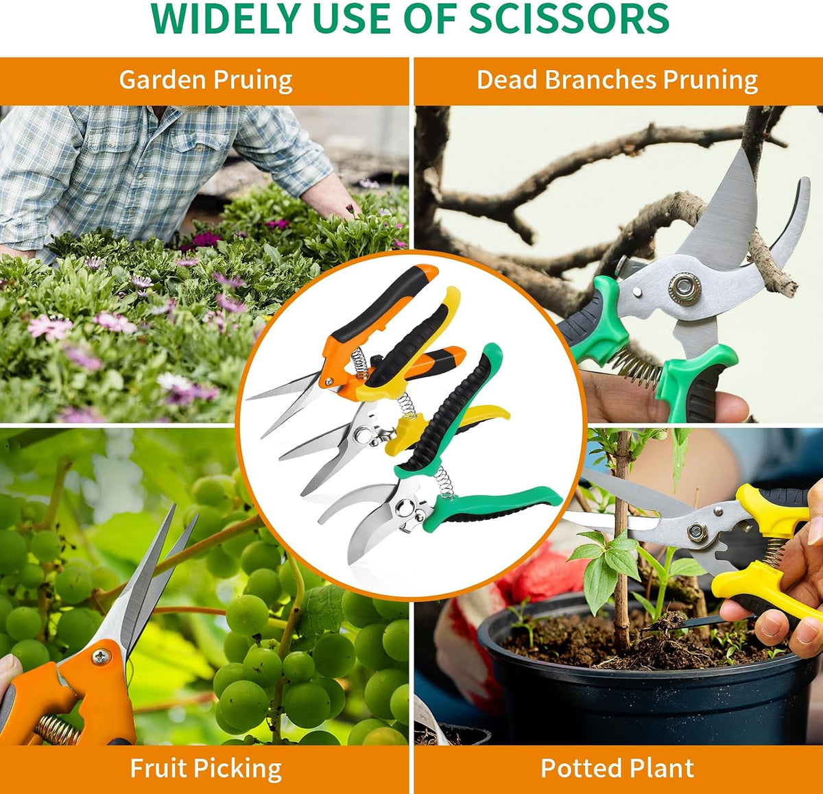 Garden Pruning Shears 3 Pack Gardening Shears Garden Scissors Stainless Steel Plant Flower Scissors Clippers Pruning Shears tijeras de jardinería
