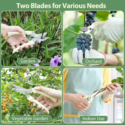 4PACK Pruning Shears, Stainless Steel Garden Shears, Sharp Handhled Gardening Scissors, Bypass & Straight Blade Garden Clippers for Plants, Flowers, Fruits Trees, Gardening Gifts for Women & Men