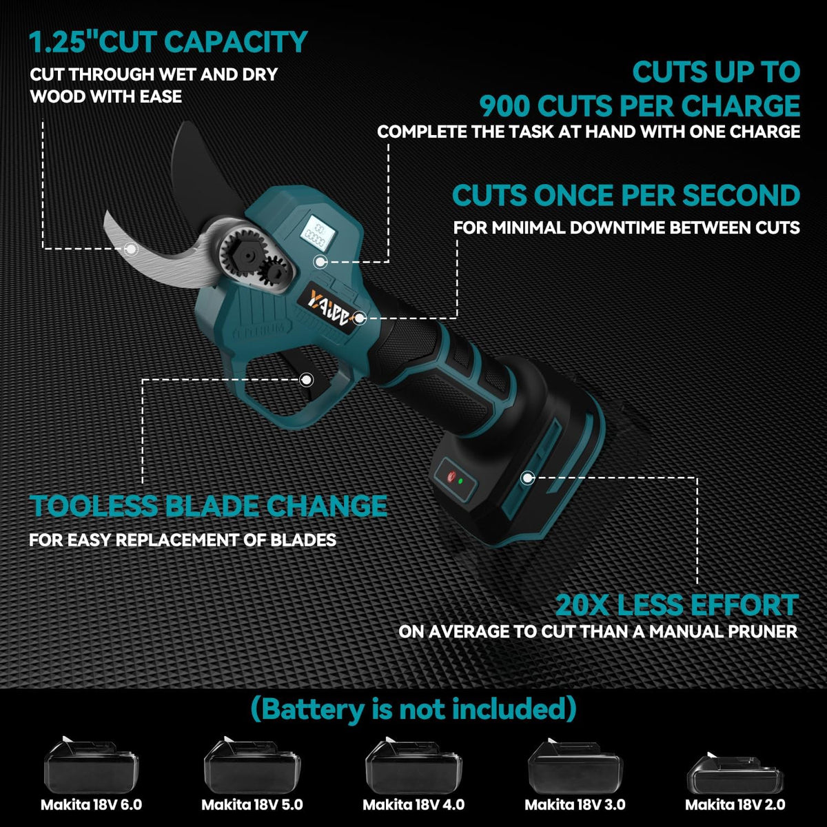 Electric Pruning Shears for Makita 18V Battery, Portable Brushless Pruning Shears with LCD Display＆SK5 Blades, Adjustable Cutting Diameter 0.8-1.2 Inch for Gardening Tree Pruning(Tool Only)