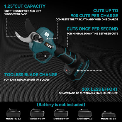 Electric Pruning Shears for Makita 18V Battery, Portable Brushless Pruning Shears with LCD Display＆SK5 Blades, Adjustable Cutting Diameter 0.8-1.2 Inch for Gardening Tree Pruning(Tool Only)