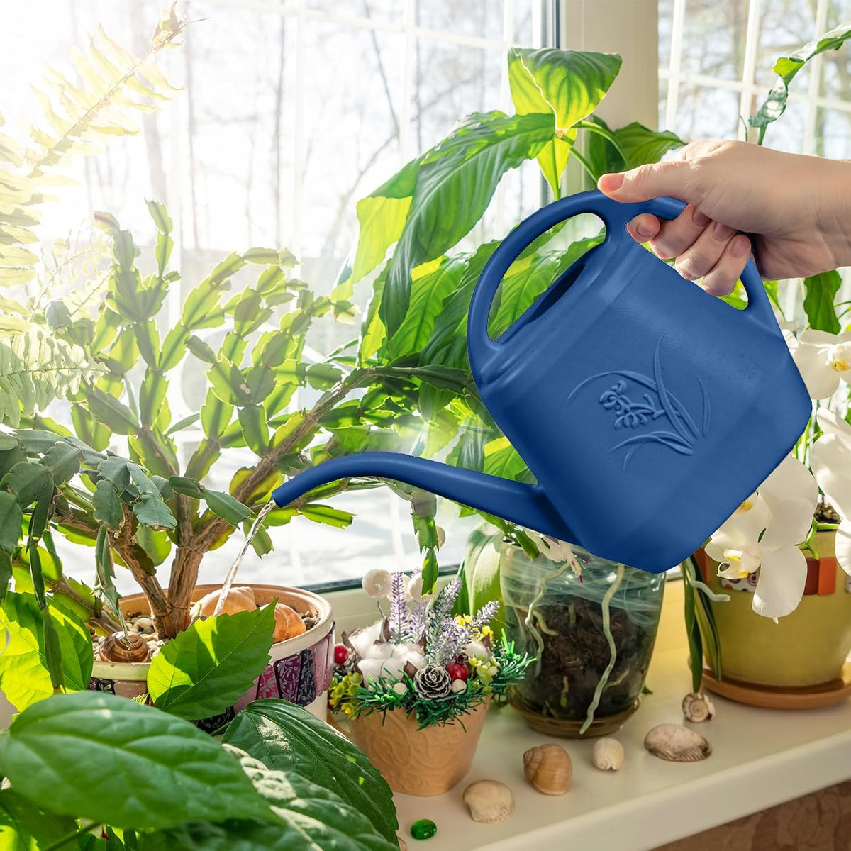 Hand Watering Can - for Home Plant Garden - 1/2 Gallon - Blue