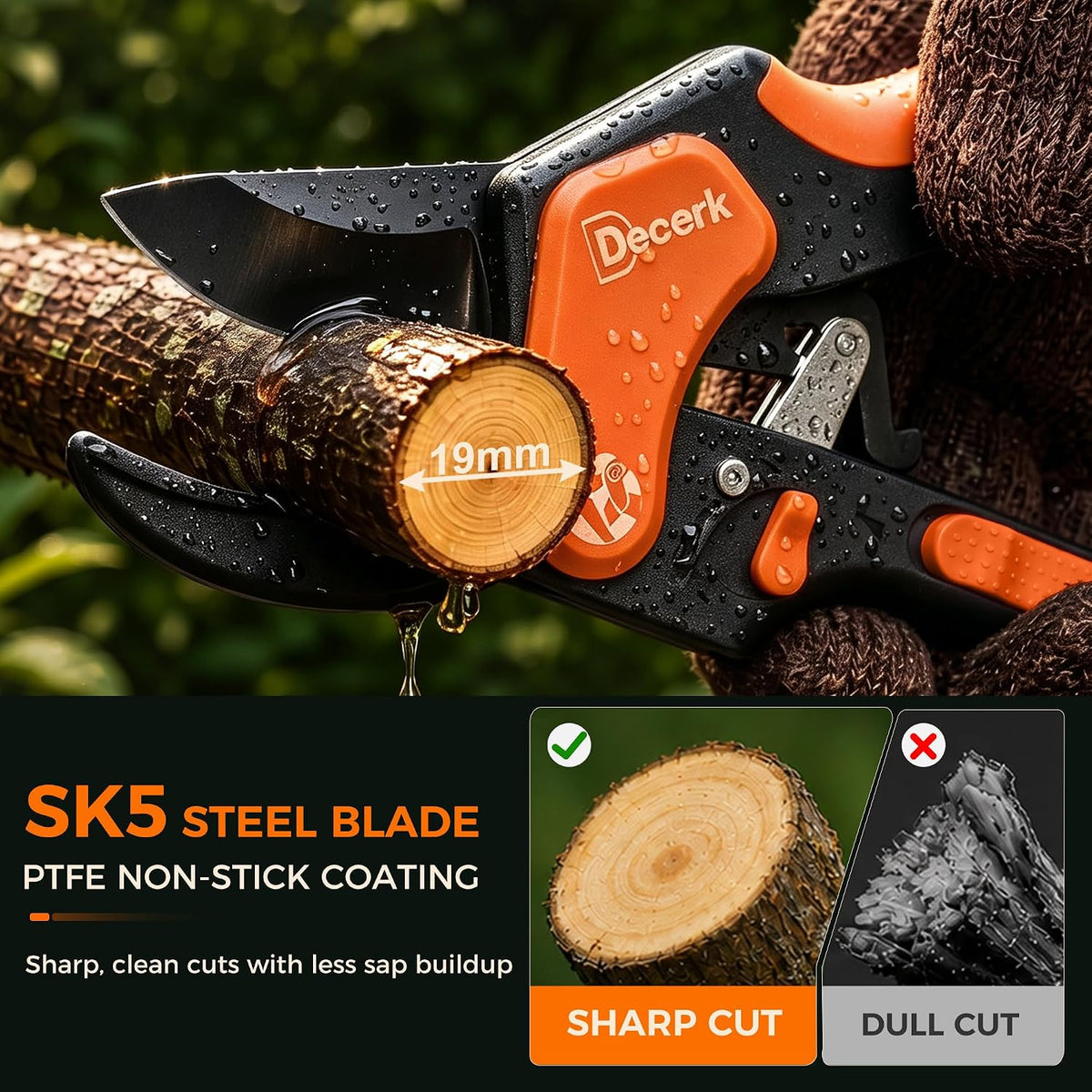 DECERK® Ratchet Pruning Shears, 3/4" Cut, Lightweight, Multi-Step Cutting