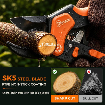 DECERK® Ratchet Pruning Shears, 3/4" Cut, Lightweight, Multi-Step Cutting