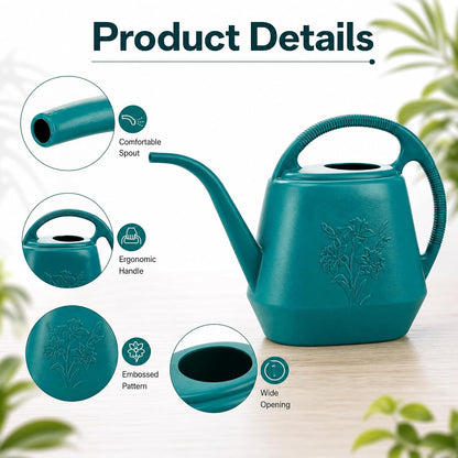 Fasmov 1-Gallon Plastic Watering Can with Comfortable Handle, Garden Watering Cans Long Spout for Indoor Outdoor Watering Plants (Green)