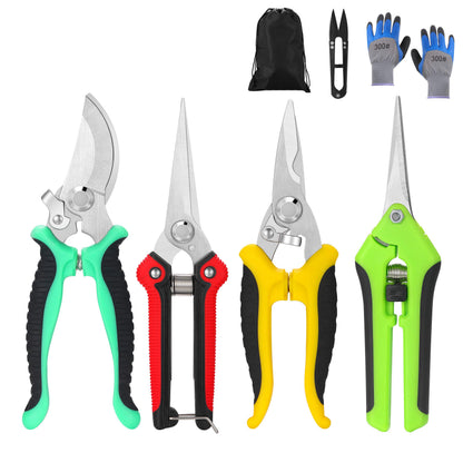 5‑Piece Garden Pruning Shears Set with Gloves & Storage Bag – Stainless Steel Trimming Scissors for Flowers, Herbs & Small Branches – Ergonomic Gardening Tools Kit (Multi-color)