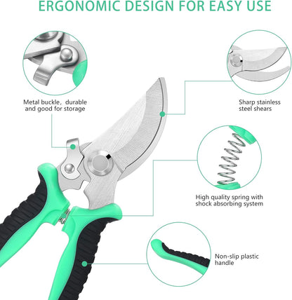 5‑Piece Garden Pruning Shears Set with Gloves & Storage Bag – Stainless Steel Trimming Scissors for Flowers, Herbs & Small Branches – Ergonomic Gardening Tools Kit (Multi-color)