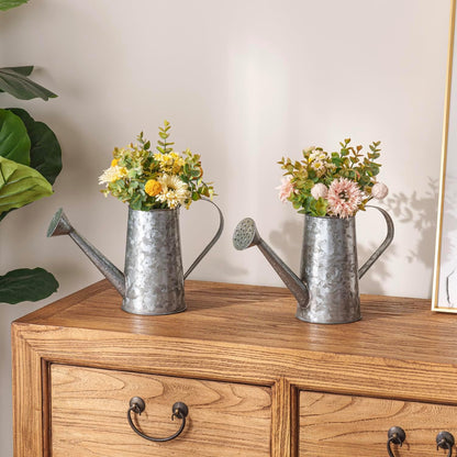 MyGift Vintage Galvanized Metal Watering Can Vases for Flowers, Set of 2
