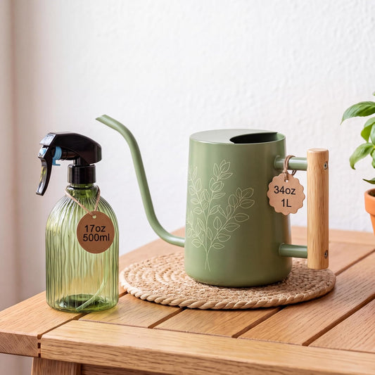 Newtay Watering Can Set 34 oz Long Spout, 17 oz Plant Mister Spray Bottle