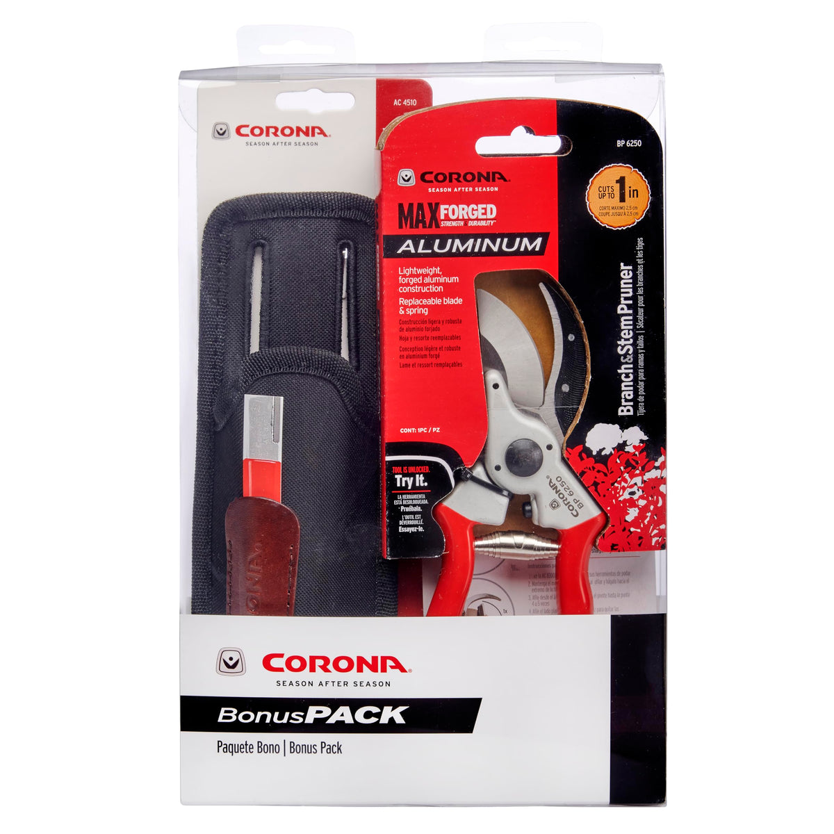 Corona Tools BP 6250 MAXFORGED Aluminum Bypass Pruner, 1-Inch Cut Capacity, Professional Hand Pruning Shears with Replaceable Steel Blade & Non-Slip Comfort Grip