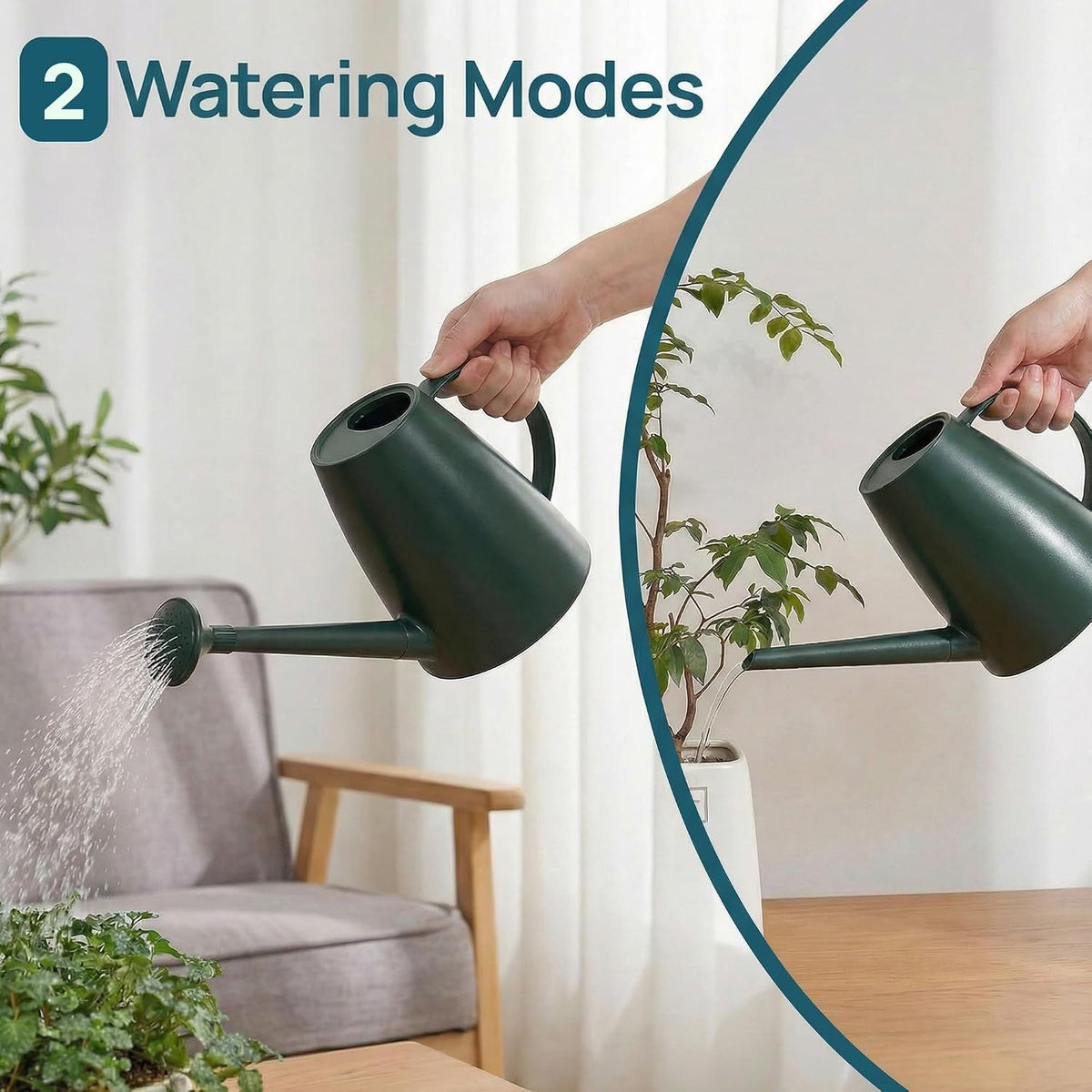 1.8L (60 oz) Watering Can for Indoor Plants with Long Spout, Green